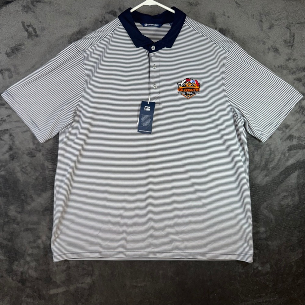 Mens XL Cutter & Buck Polo Shirt Navy White NWT Vol Country Construction Stripe - Picture 1 of 6